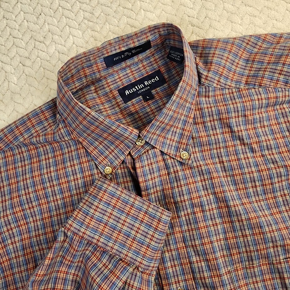 Austin‎ Reed London Mens Large Plaid Button Down Long Sleeve Shirt